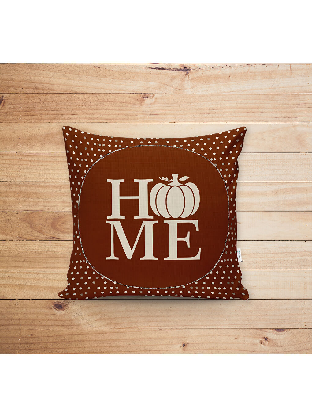 Karışık Çift Taraf Baskılı Kadife Doku Sonbahar Ve Kabak Desenli Kırlent Kılıfı-1