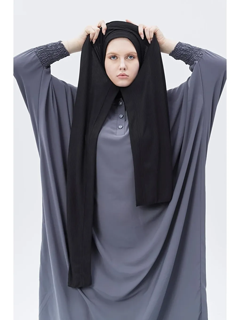 Siyah Hazır Pratik Geçmeli Lüks Organik Çizgili Kaşkorse Şal Çapraz Hizalı