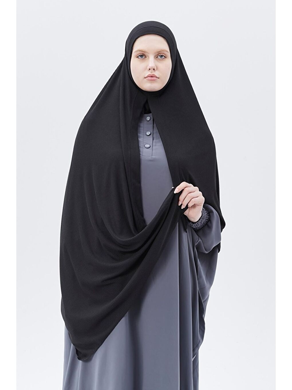 Siyah Hazır Pratik Geçmeli Lüks Organik Çizgili Kaşkorse Şal Çapraz Hizalı-2