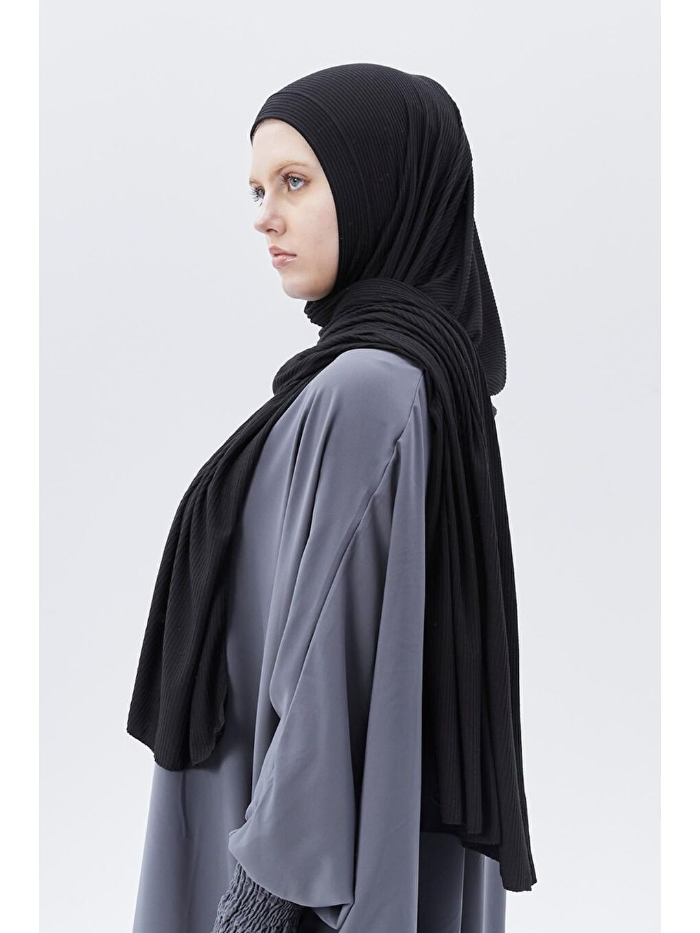 Siyah Hazır Pratik Geçmeli Lüks Organik Çizgili Kaşkorse Şal Çapraz Hizalı-4