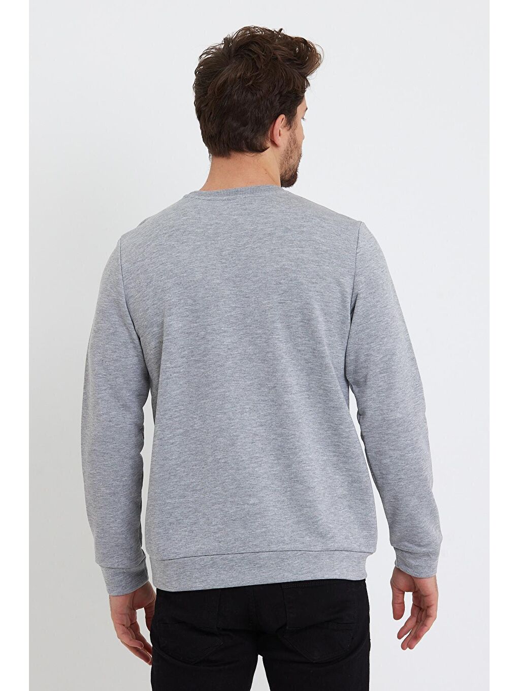 Gri Erkek Bisiklet Yaka Regular Fit 3 İplik Kalın Brooklyn Baskılı Sweatshirt SPR24sw29-4