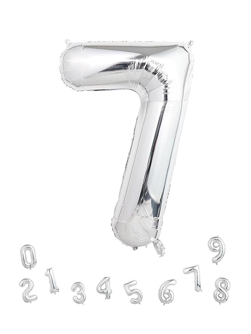Gri Rakam Folyo Balon Doğum Günü Parti Balonu 7 Gümüş Renk 76 cm-1
