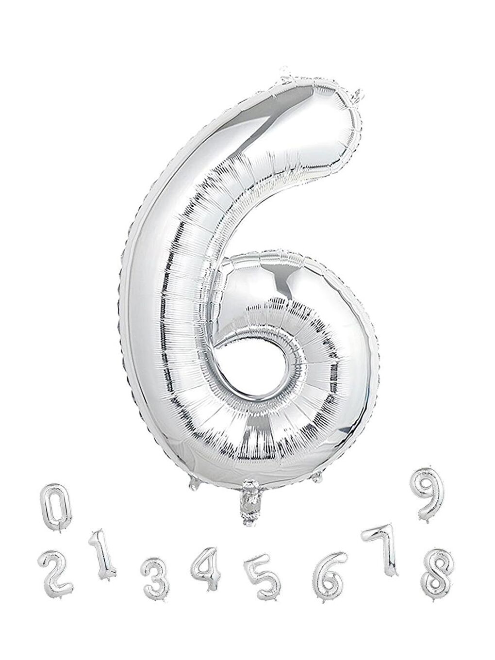 Gri Rakam Folyo Balon Doğum Günü Parti Balonu 6 Gümüş Renk 76 cm-1