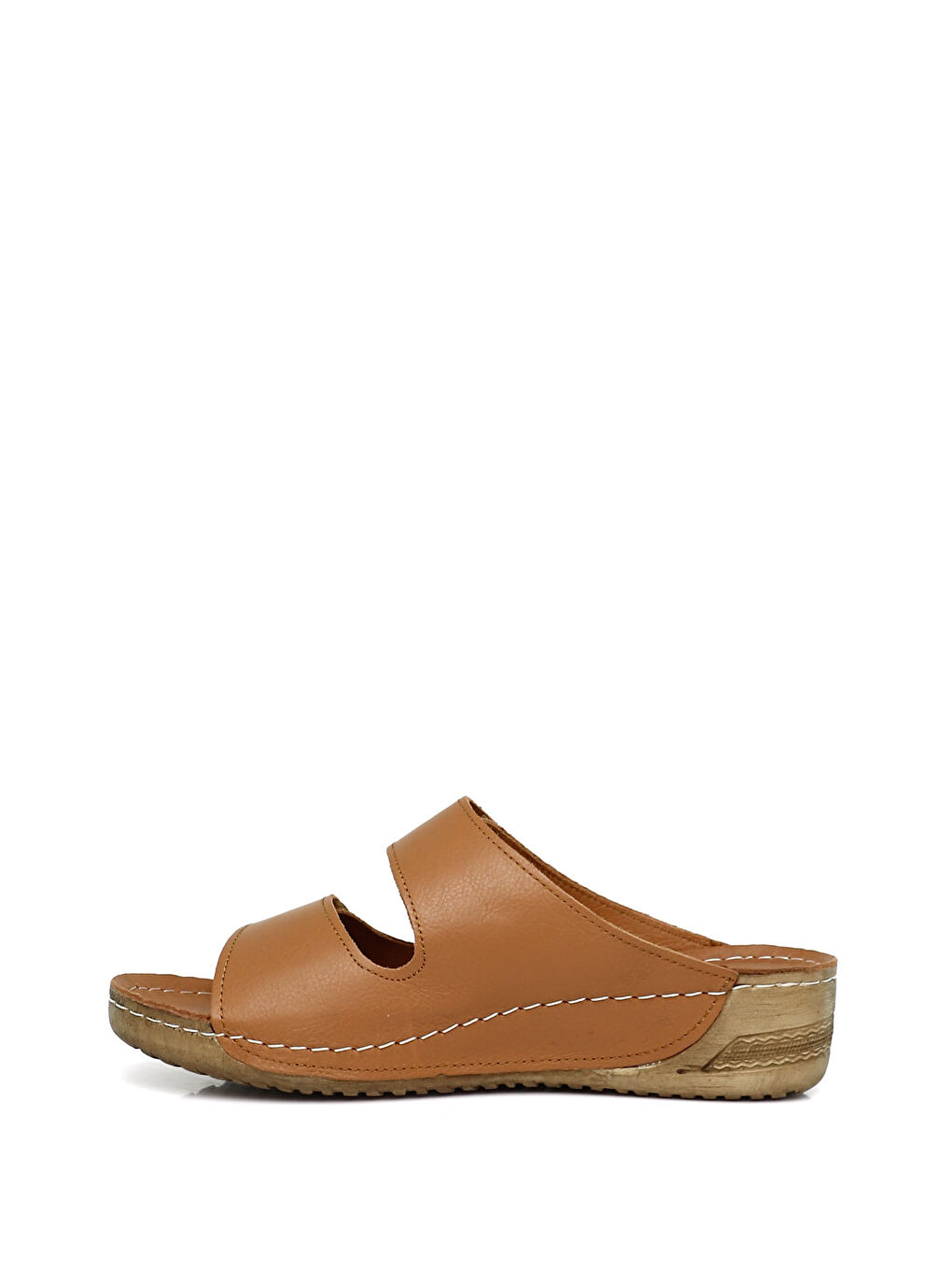 Kahverengi Kadın Cırtlı Dolgu Taban Hakiki Deri Terlik-2