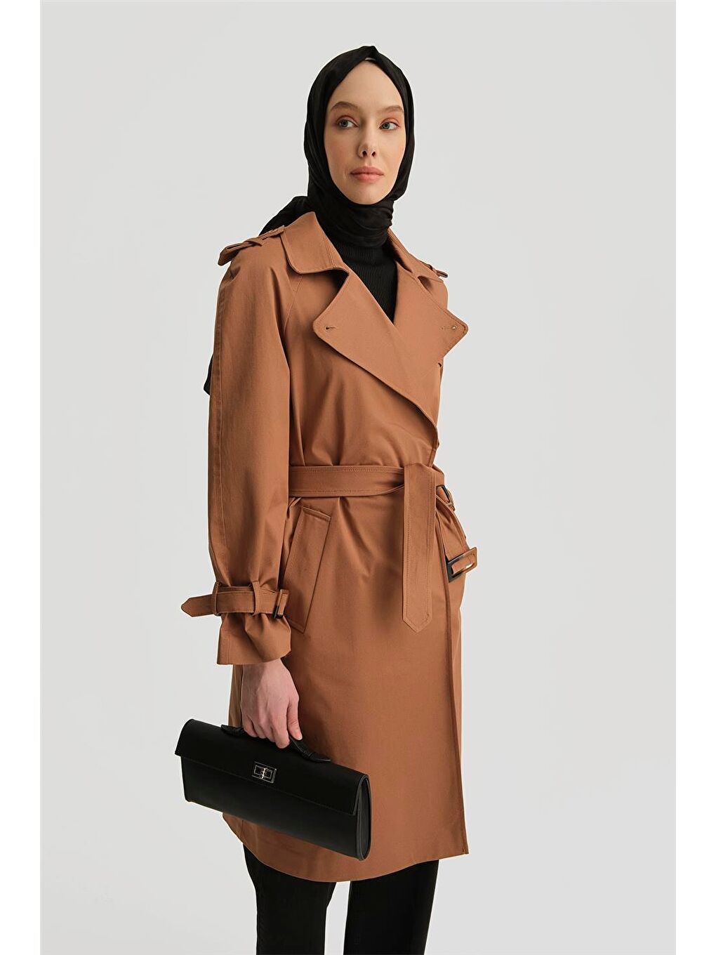 Kahverengi Omuzları Apoletli Toka Detaylı Kap 24K7125 Camel-3