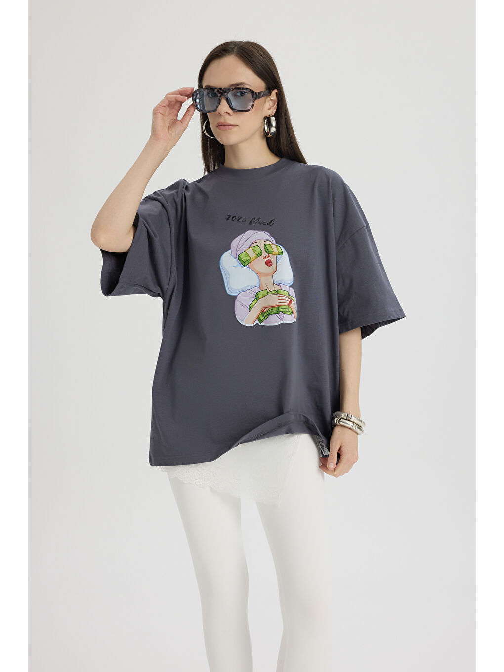 Gri Mood Oversize Füme T-Shirt-3
