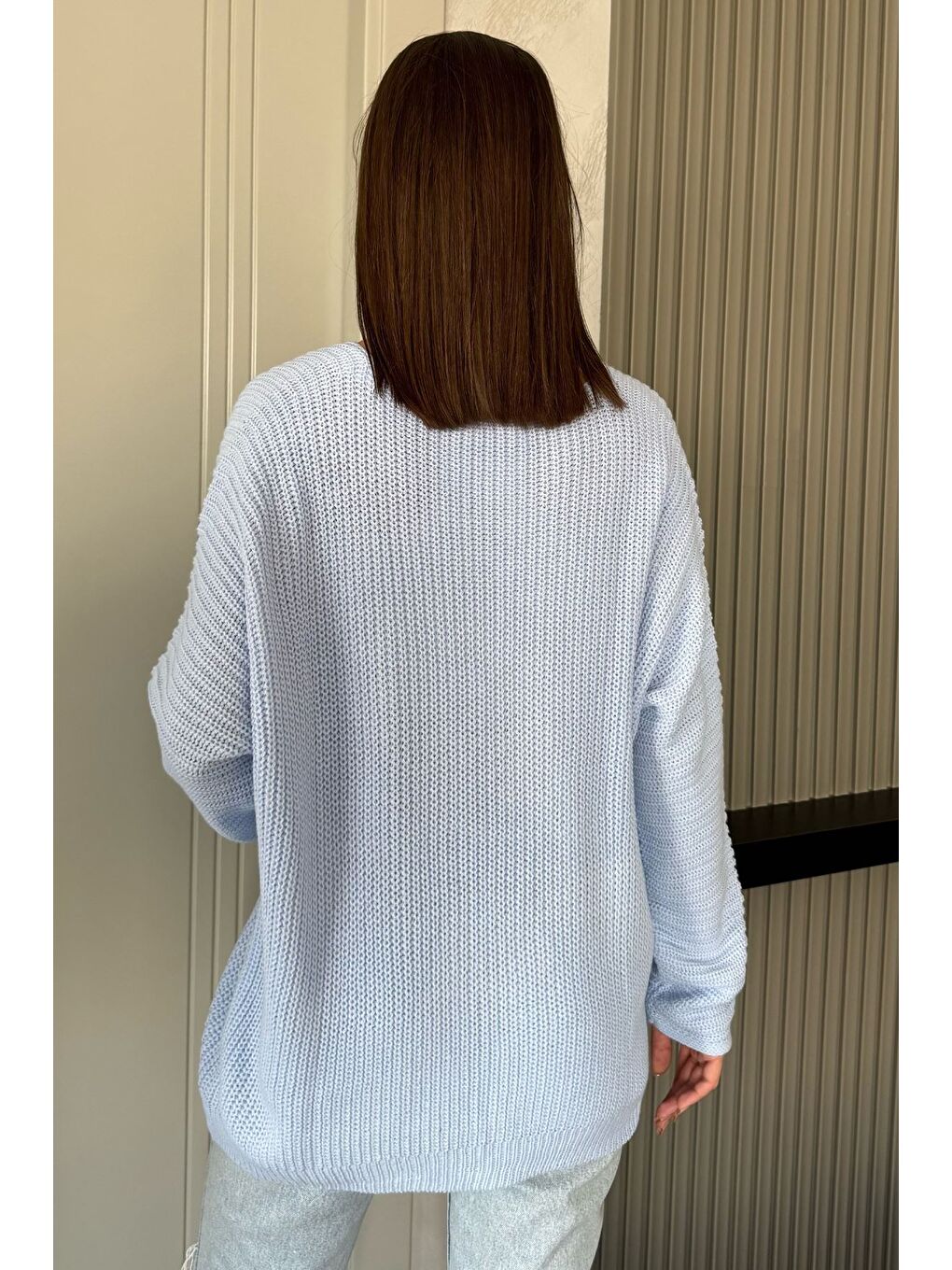 Mavi V Yaka Salaş Triko Bluz (s,m,l,xl Uyumludur)-3