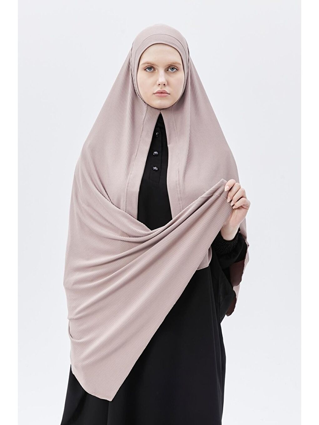 Pembe Hazır Pratik Geçmeli Lüks Organik Çizgili Kaşkorse Şal Çapraz Hizalı-2