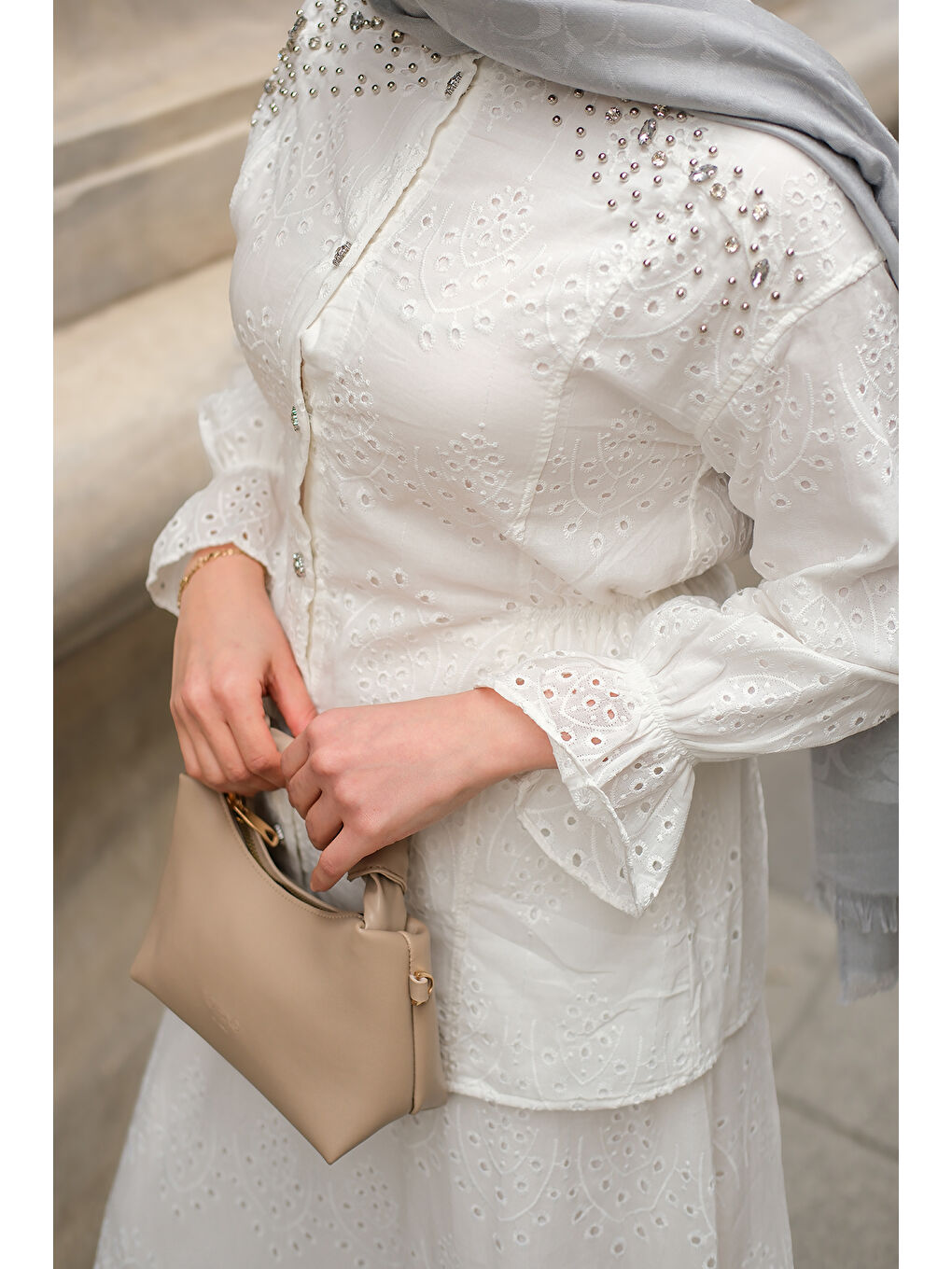 Kadın Twist işlemeli Brode Takım Beyaz-4