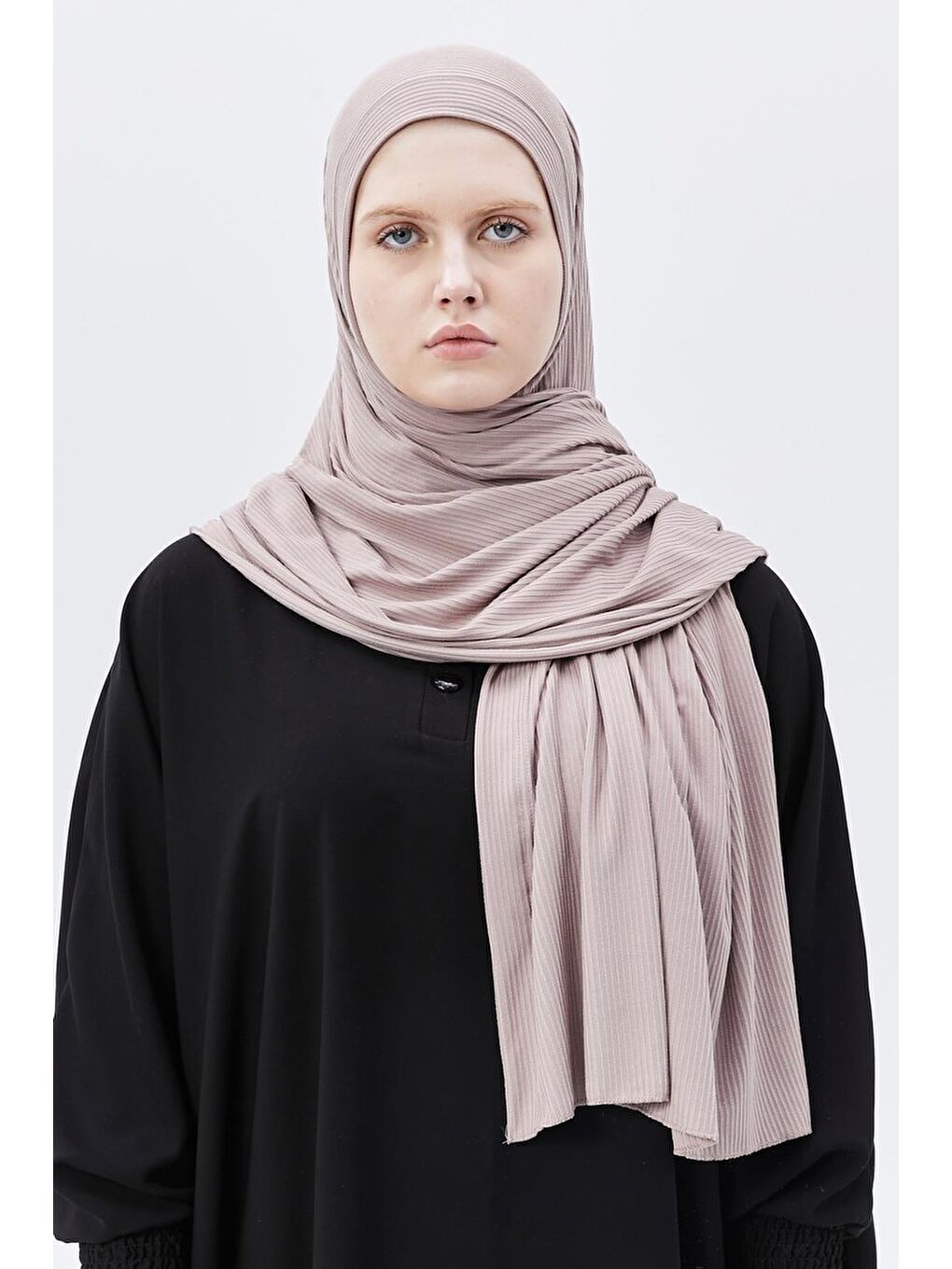 Pembe Hazır Pratik Geçmeli Lüks Organik Çizgili Kaşkorse Şal Çapraz Hizalı-3
