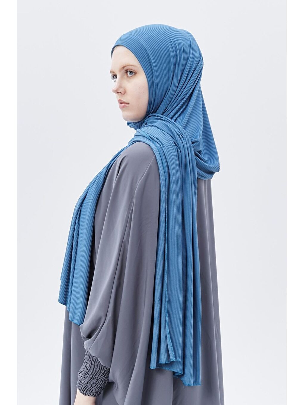 Petrol Hazır Pratik Geçmeli Lüks Organik Çizgili Kaşkorse Şal Çapraz Hizalı-2