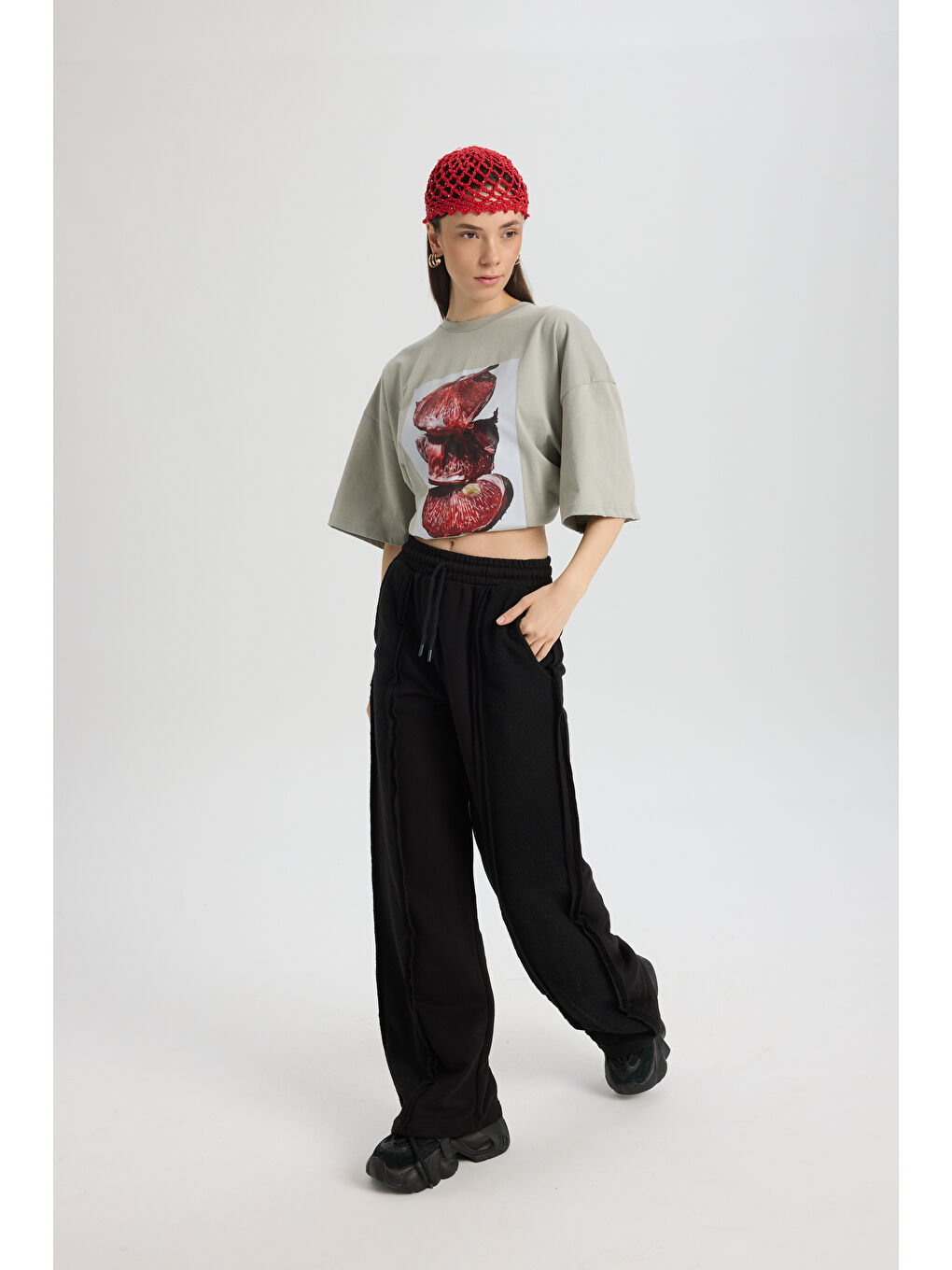 Pomelo Oversize Gri T-Shirt-2