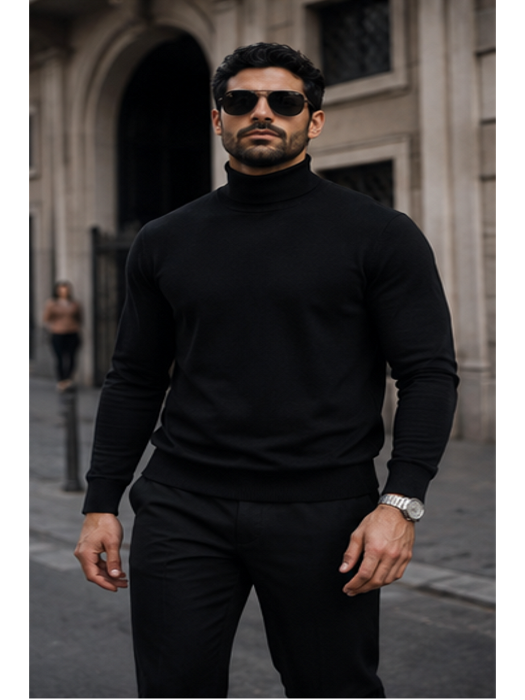 Erkek Kışlık Basic Slim Fit Uzun A.siyah Kazak
