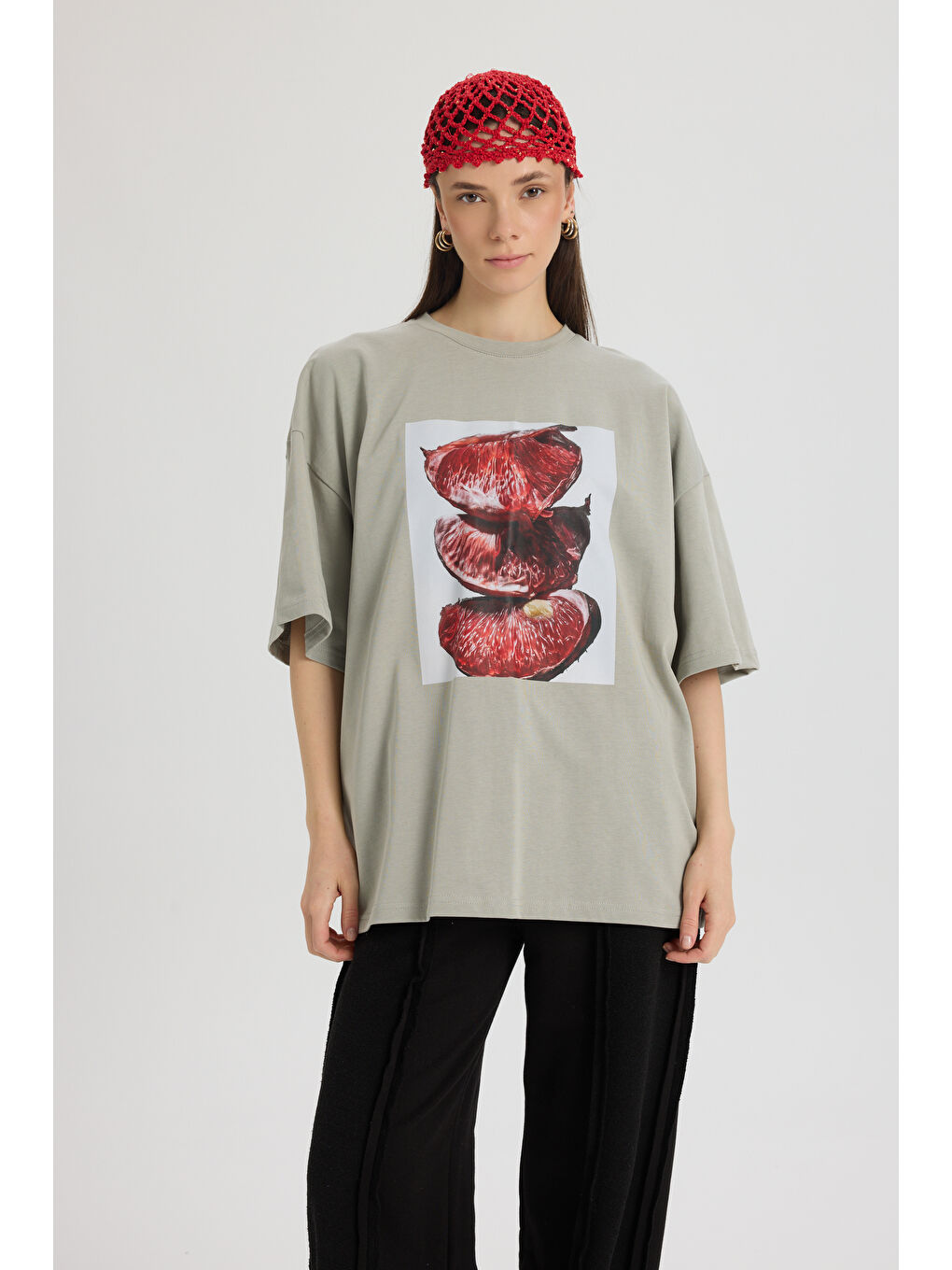 Pomelo Oversize Gri T-Shirt-3