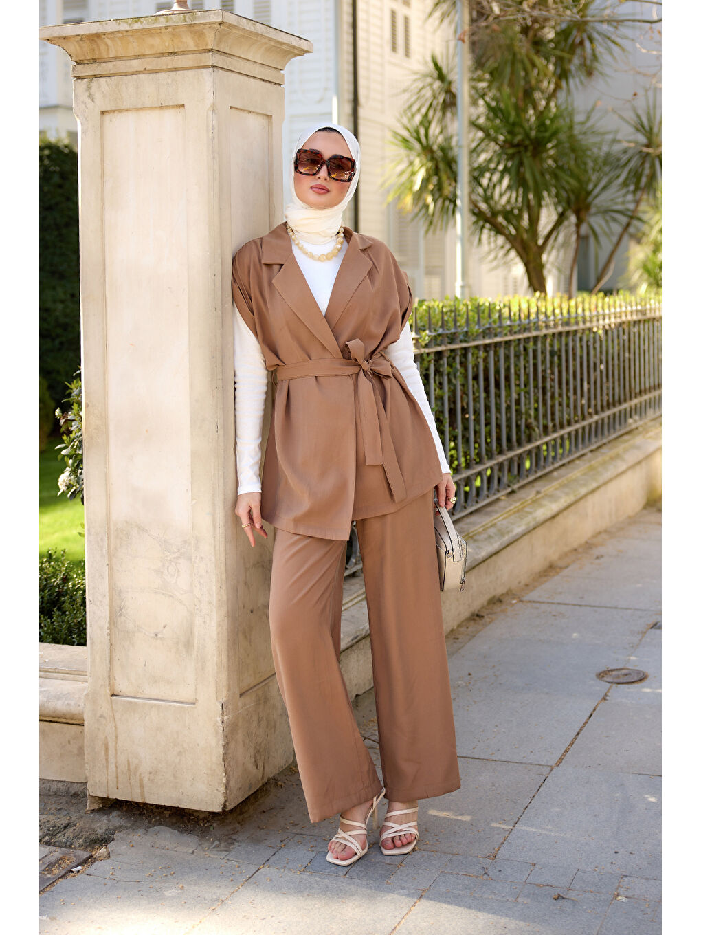 Bej Kadın Yelekli Modal Takım Vizon-1