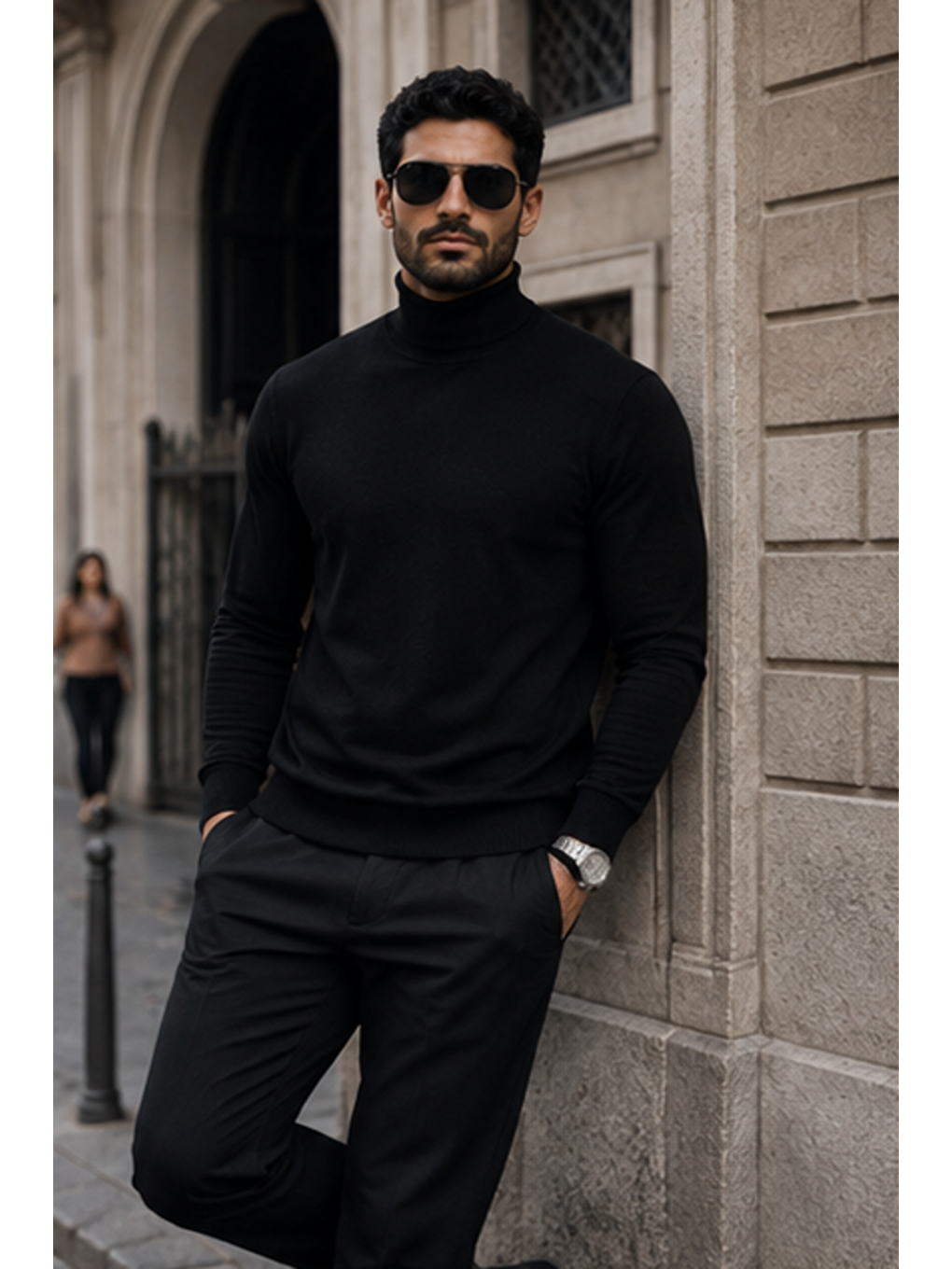 Erkek Kışlık Basic Slim Fit Uzun A.siyah Kazak-3