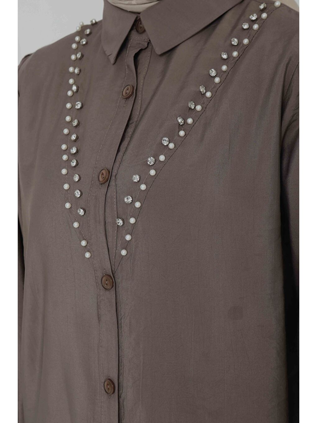 Bej Modal Taşlı İkili Takım Vizon - 27019-5