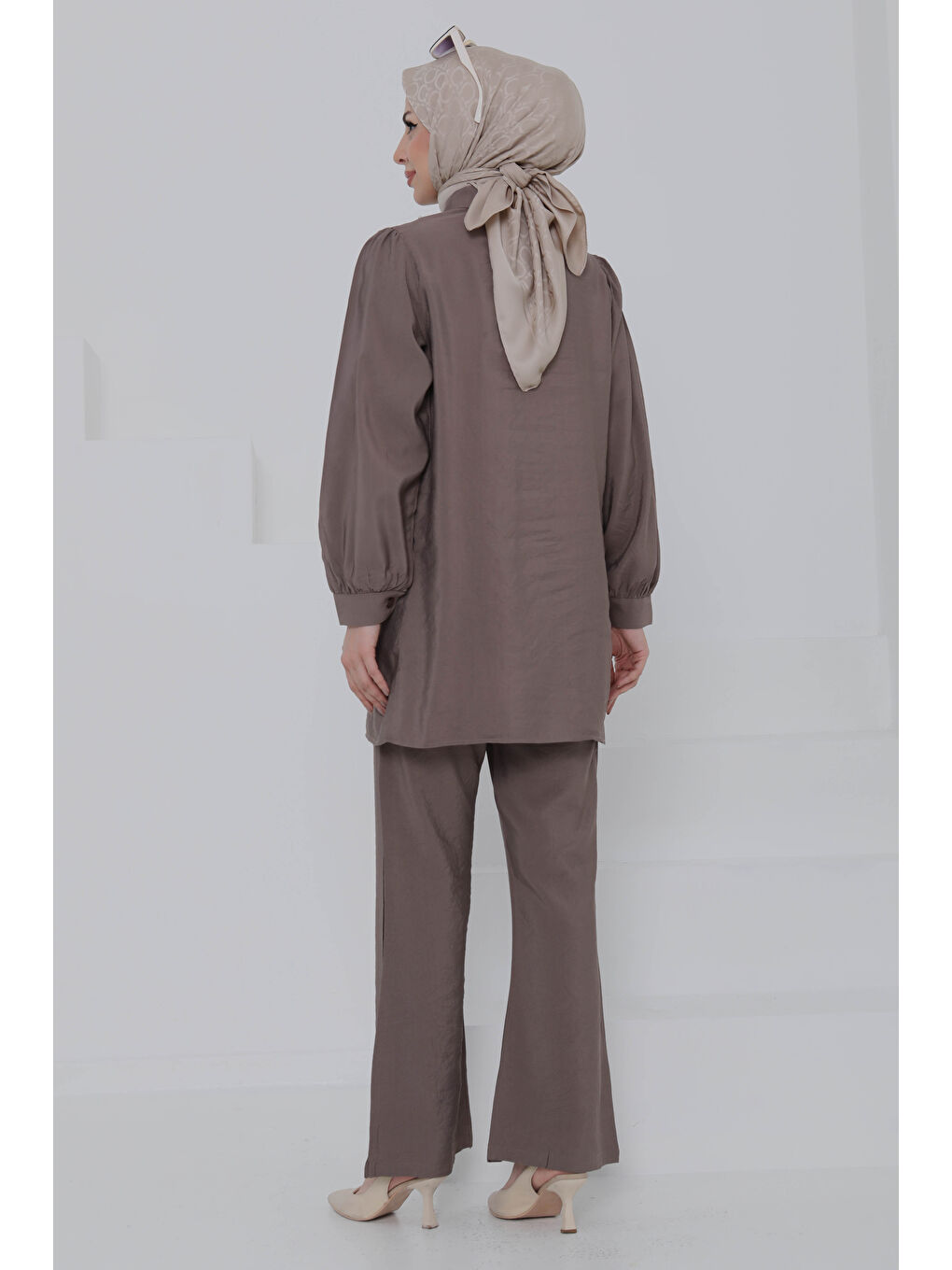 Bej Modal Taşlı İkili Takım Vizon - 27019-6