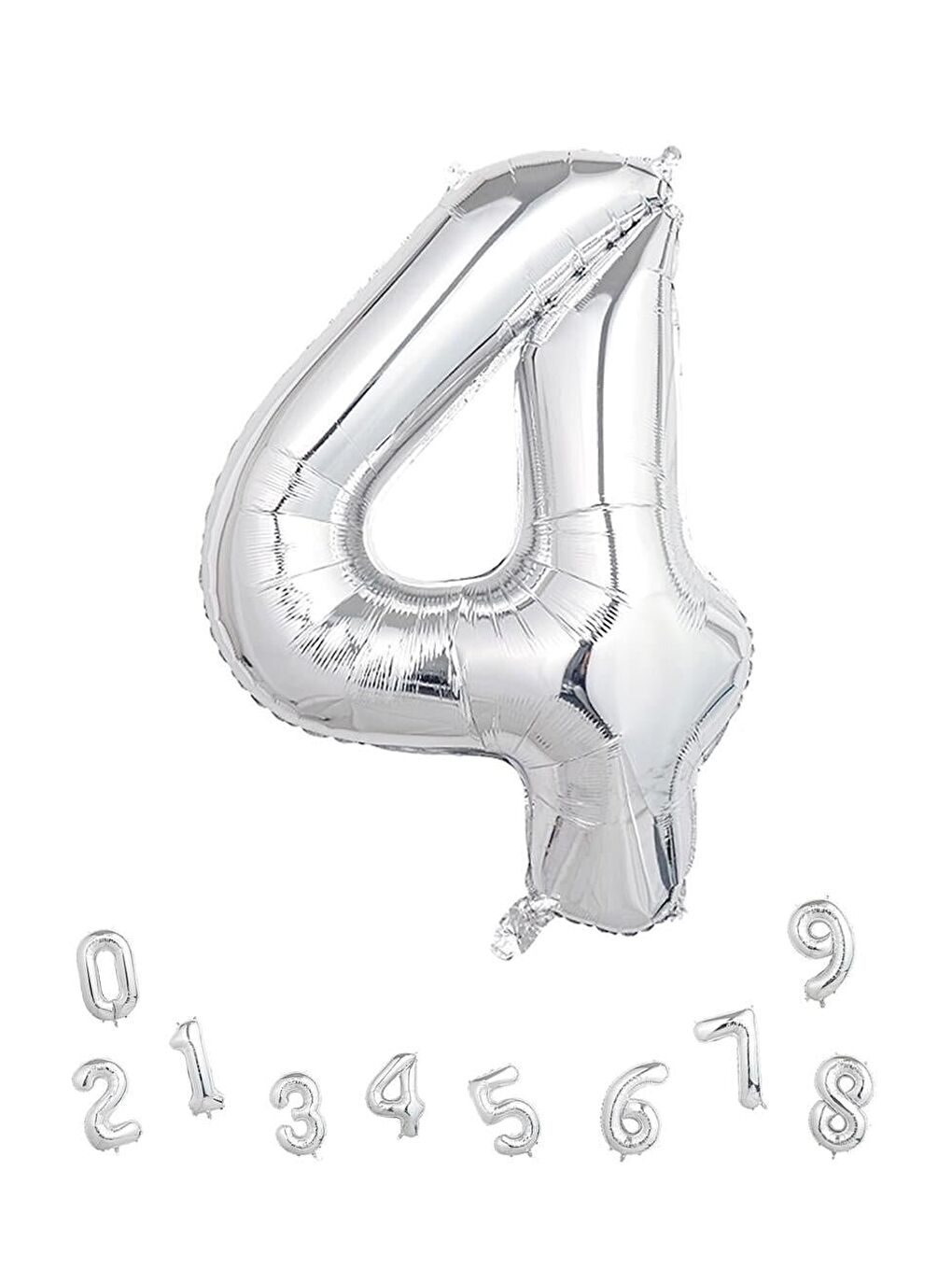Gri Rakam Folyo Balon Doğum Günü Parti Balonu 4 Gümüş Renk 76 cm-1