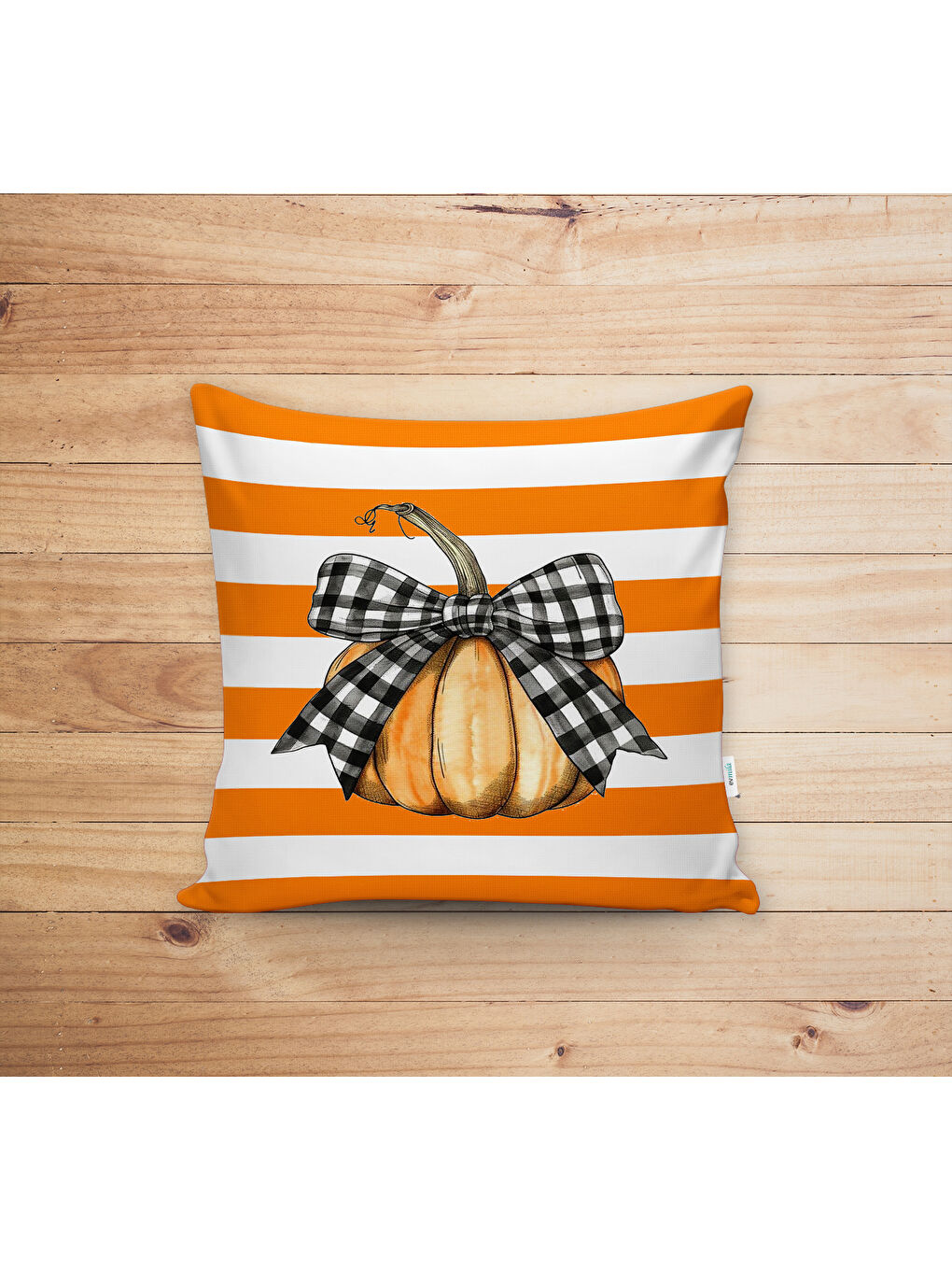 Karışık Çift Taraf Baskılı Kadife Doku Sonbahar Ve Kabak Desenli Kırlent Kılıfı-1