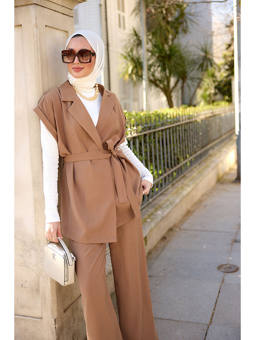 Bej Kadın Yelekli Modal Takım Vizon-2