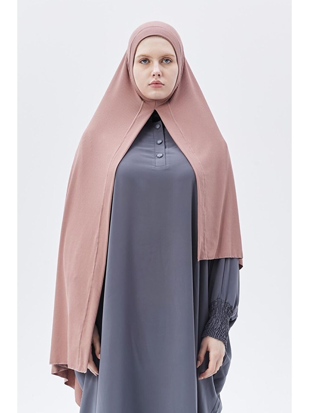 Pembe Hazır Pratik Geçmeli Lüks Organik Çizgili Kaşkorse Şal Çapraz Hizalı-1