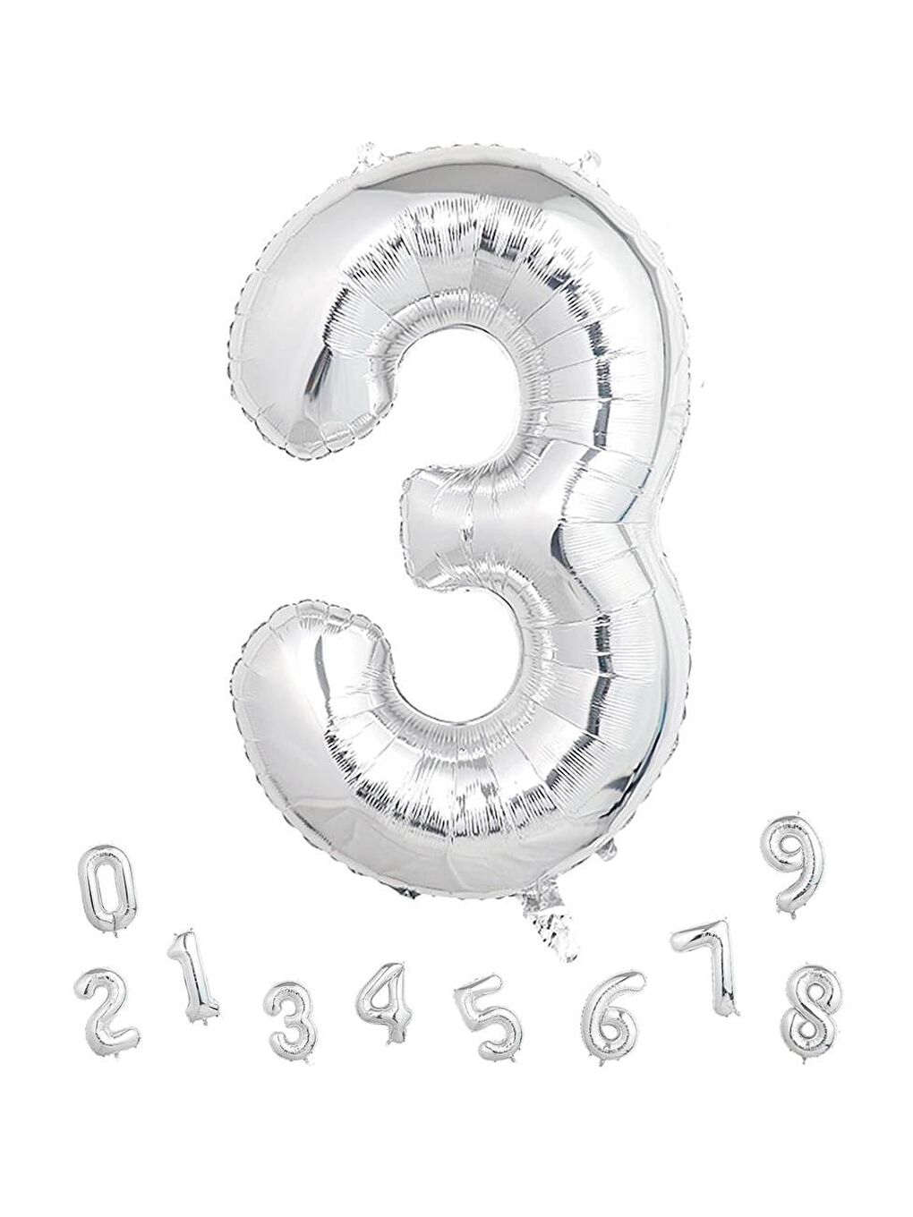 Gri Rakam Folyo Balon Doğum Günü Parti Balonu 3 Gümüş Renk 76 cm-1