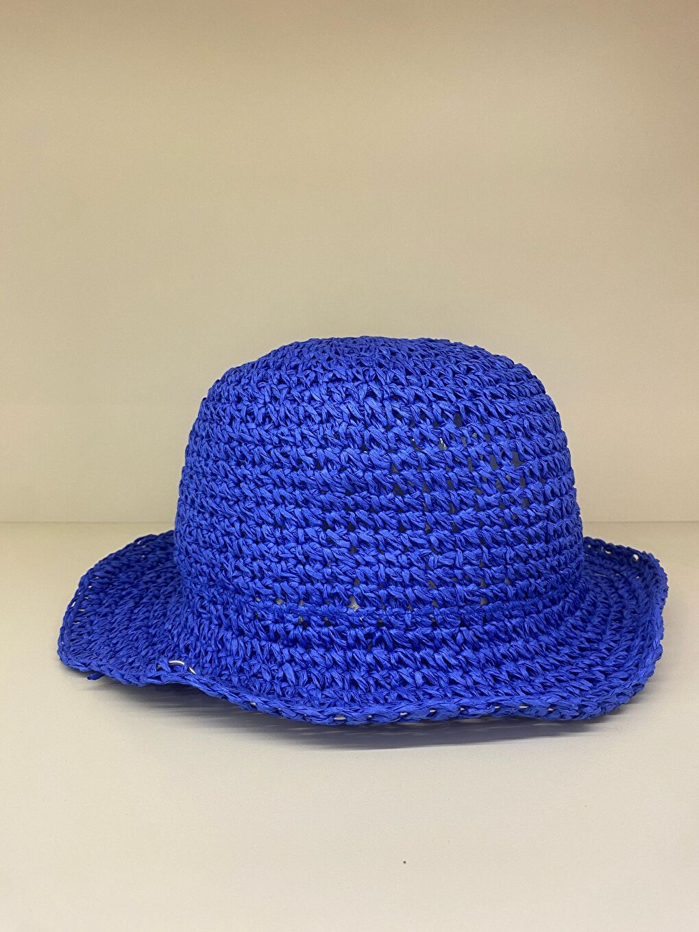 Mavi Saks Ithal El Örgüsü Hasır Şapka Hsr2083-1