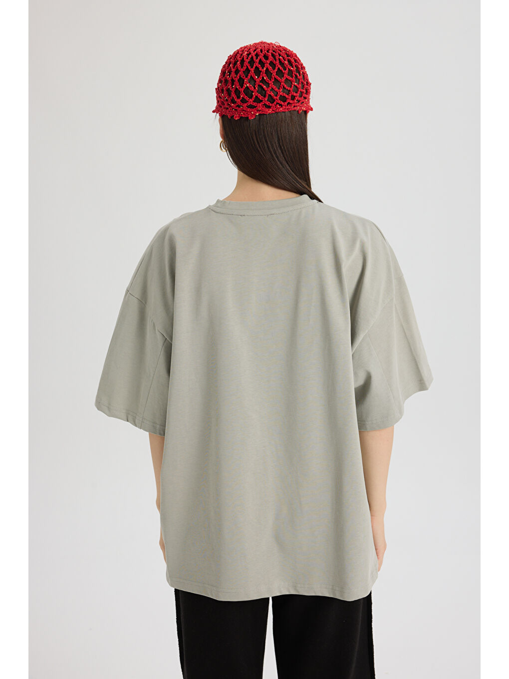 Pomelo Oversize Gri T-Shirt-4