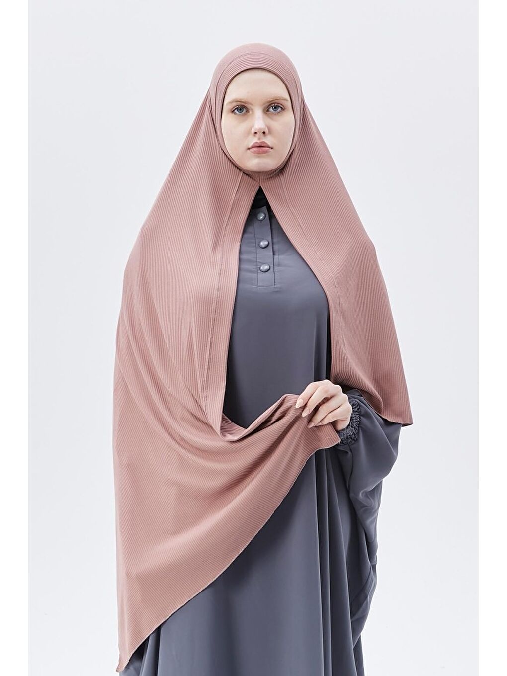 Pembe Hazır Pratik Geçmeli Lüks Organik Çizgili Kaşkorse Şal Çapraz Hizalı-2