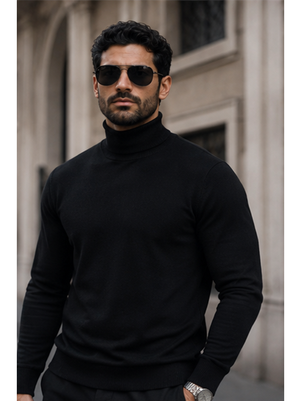 Erkek Kışlık Basic Slim Fit Uzun A.siyah Kazak-4