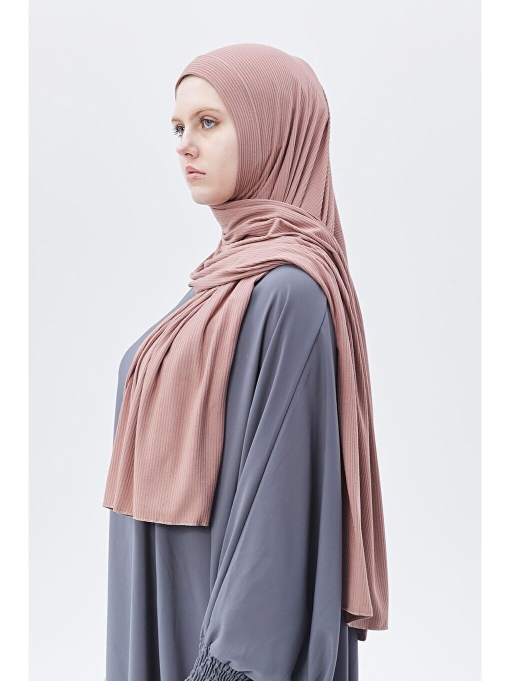 Pembe Hazır Pratik Geçmeli Lüks Organik Çizgili Kaşkorse Şal Çapraz Hizalı-4