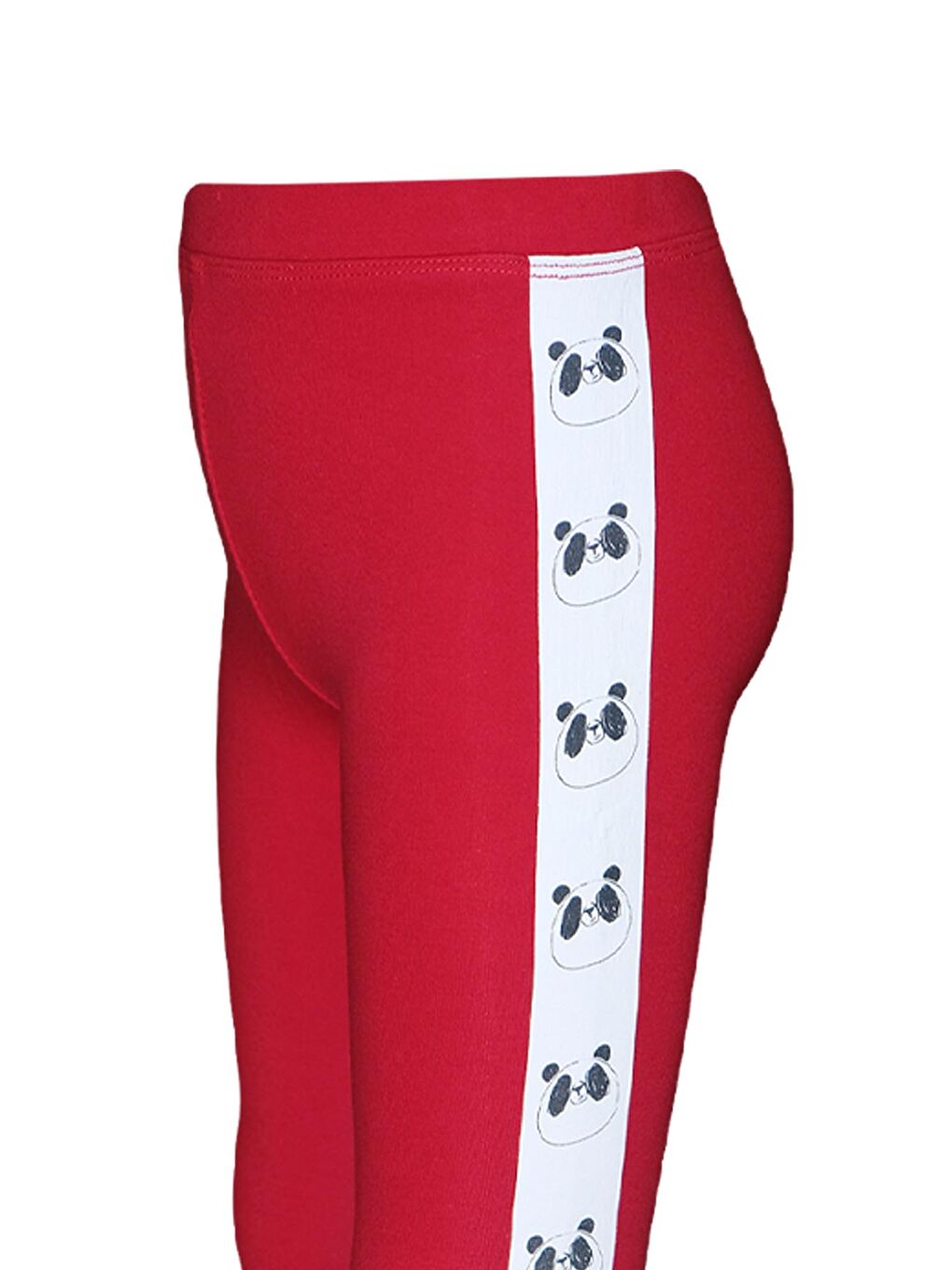 Kırmızı Kız Çocuk Şardonlu Yanda Panda Baskılı Tayt-2