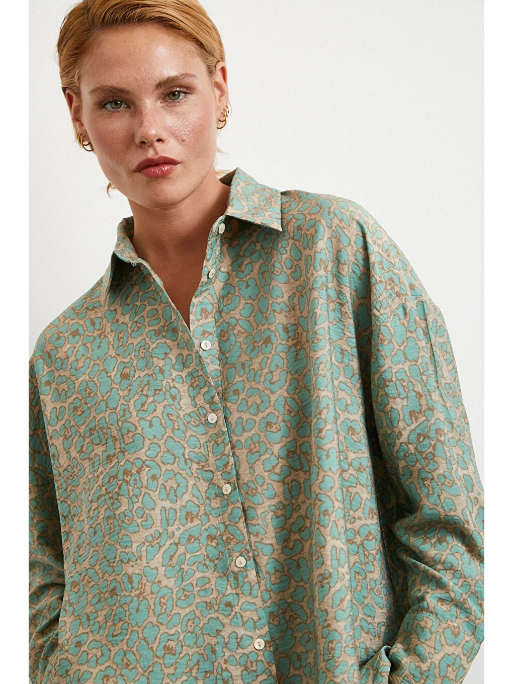 Leopar Desen Javanez Gömlek Fuşya