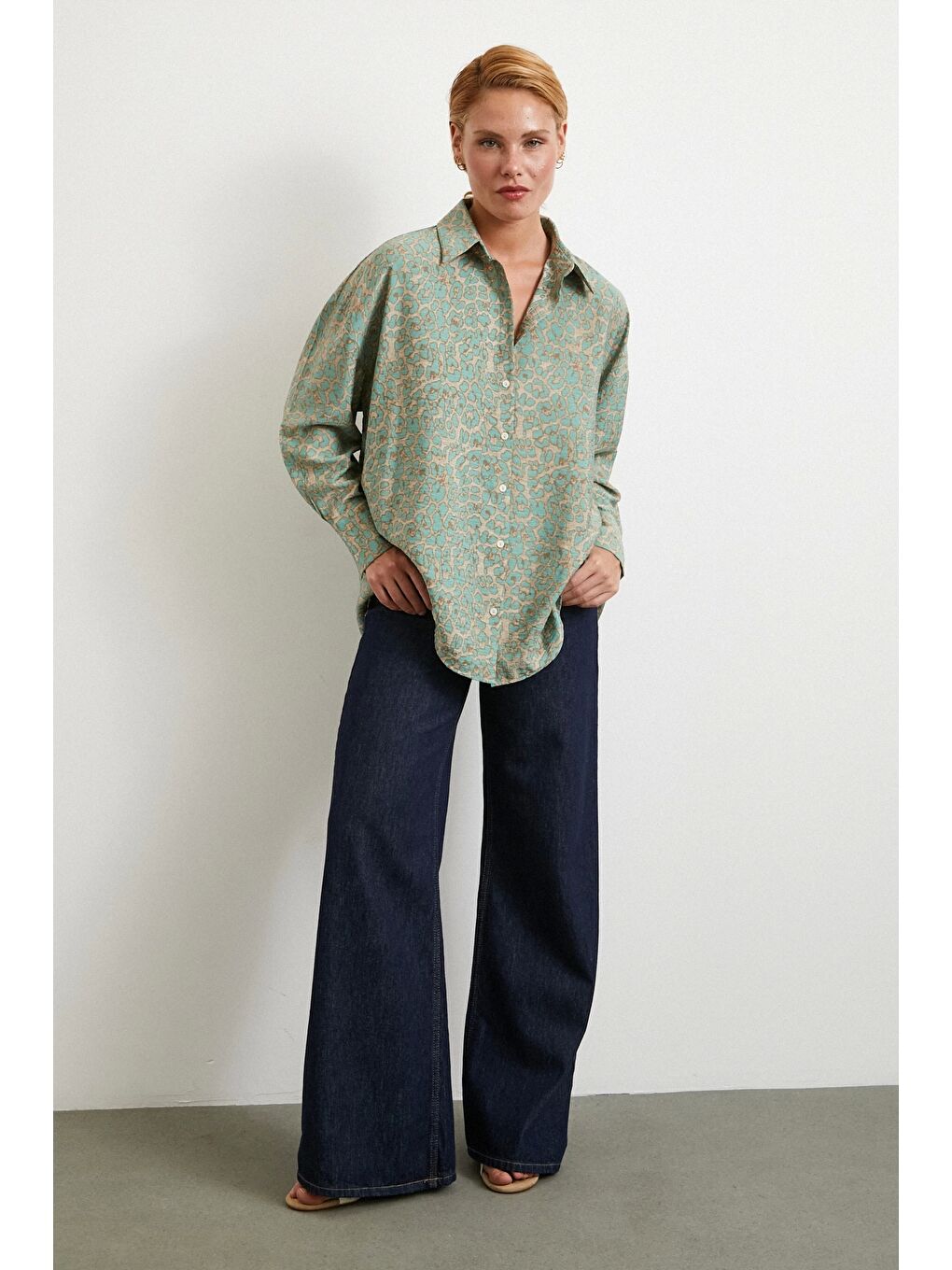 Leopar Desen Javanez Gömlek Fuşya-1