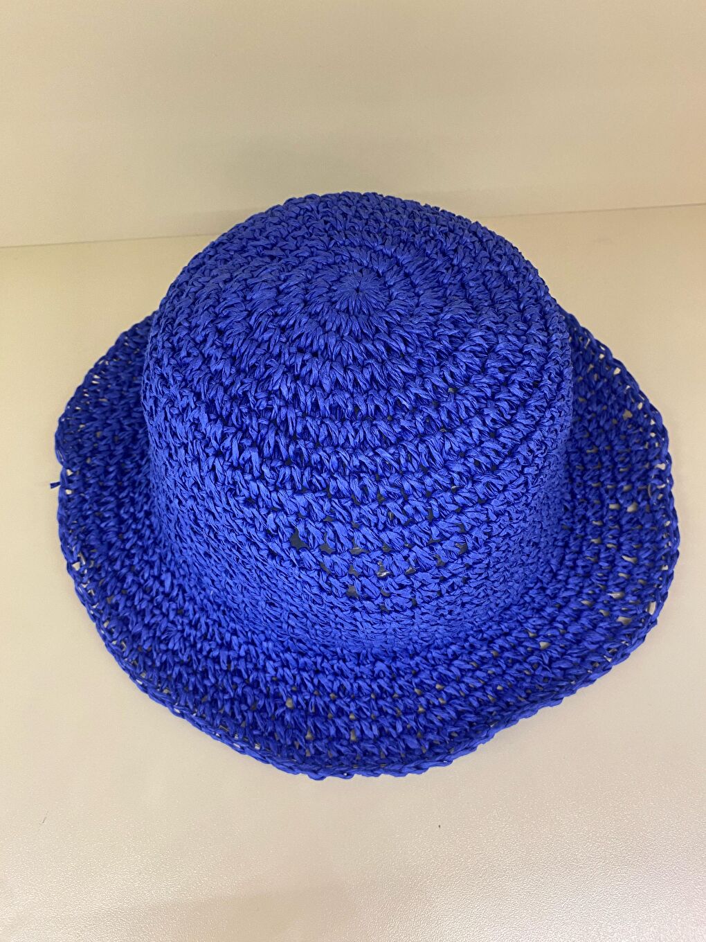 Mavi Saks Ithal El Örgüsü Hasır Şapka Hsr2083-2