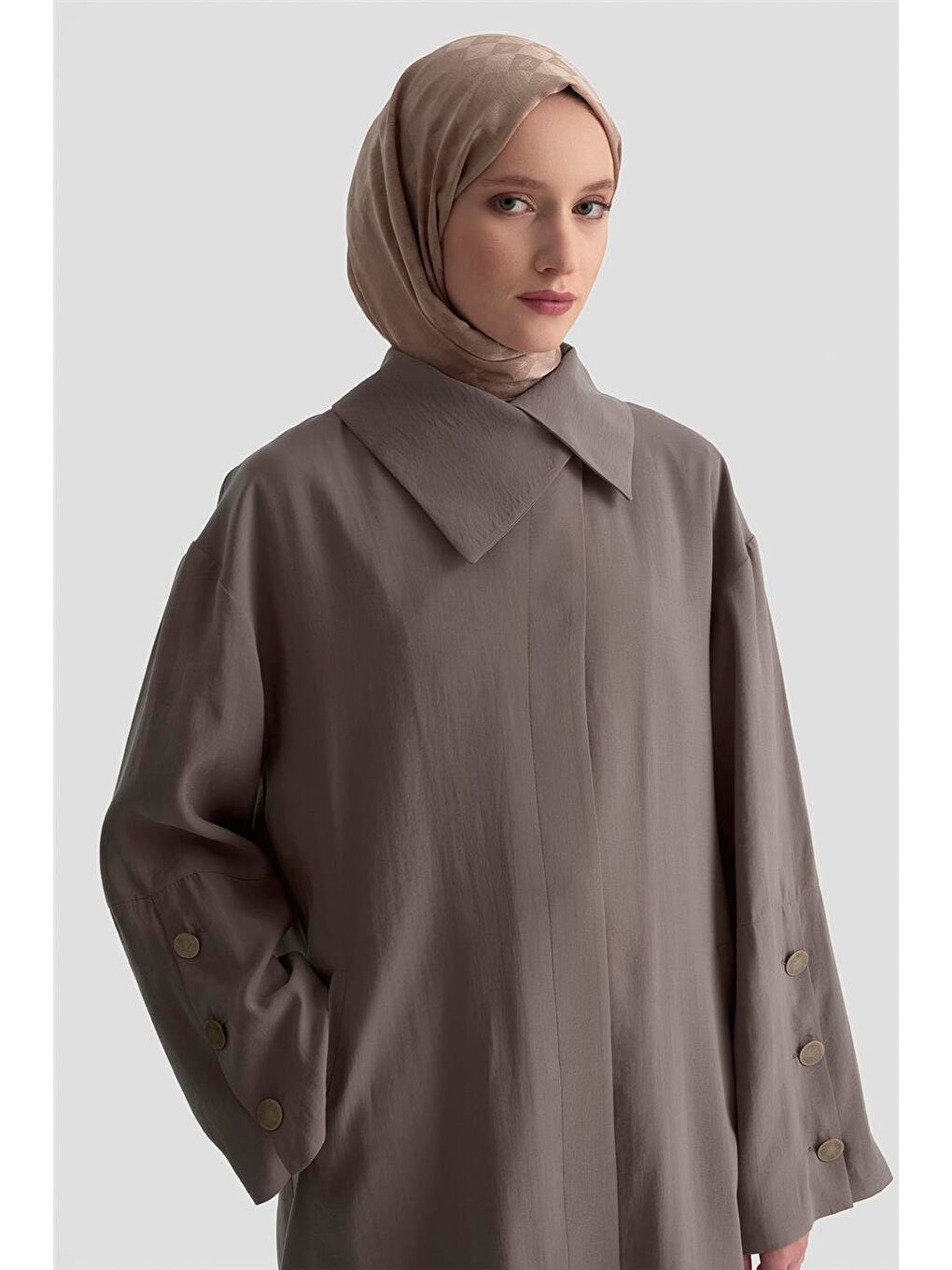 Kahverengi Yakası Dökümlü Trençkot 25K7914 Kakao-2