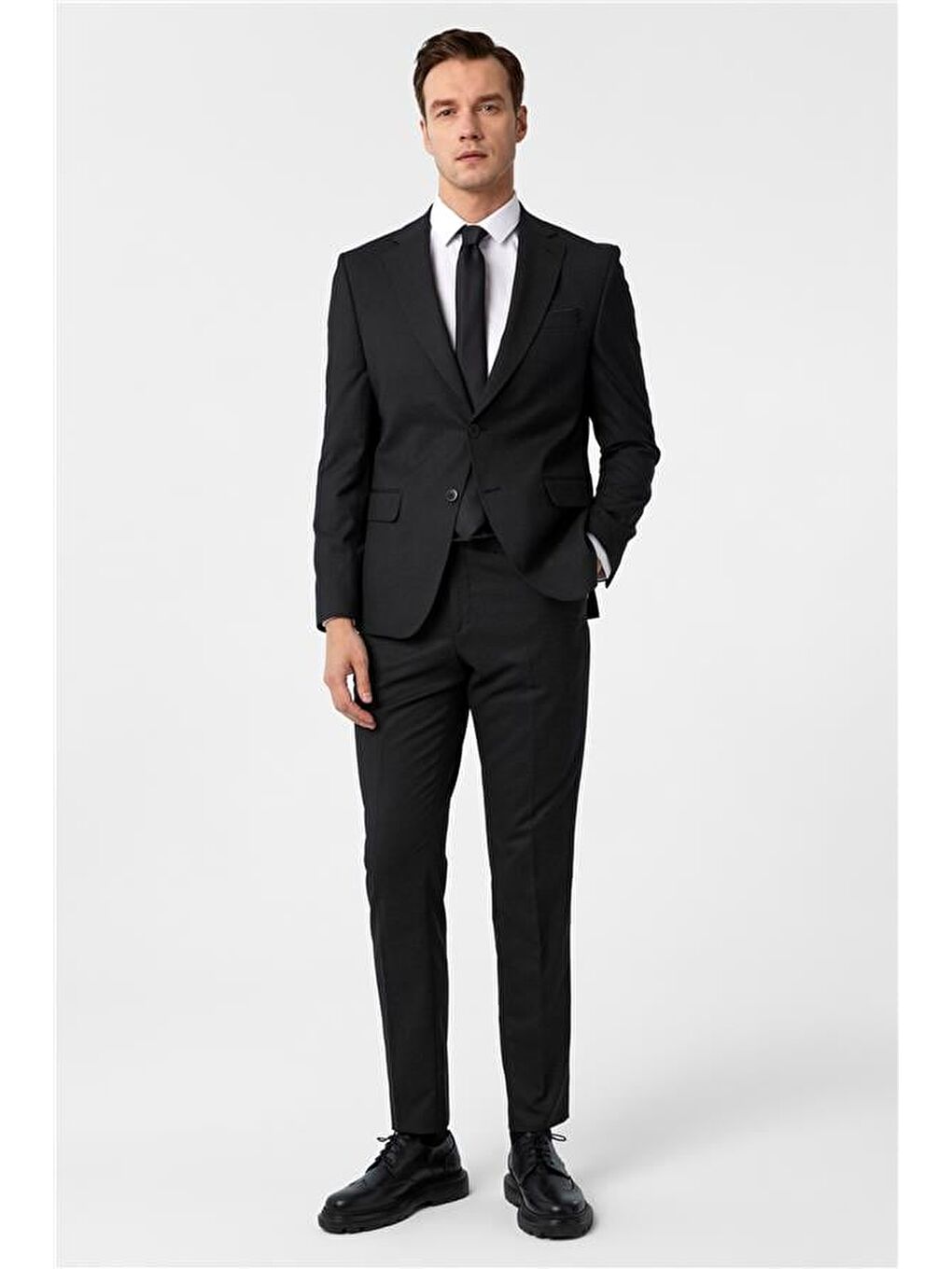 Siyah Slim Desenli Mono Yaka 6 Drop Takım Elbise