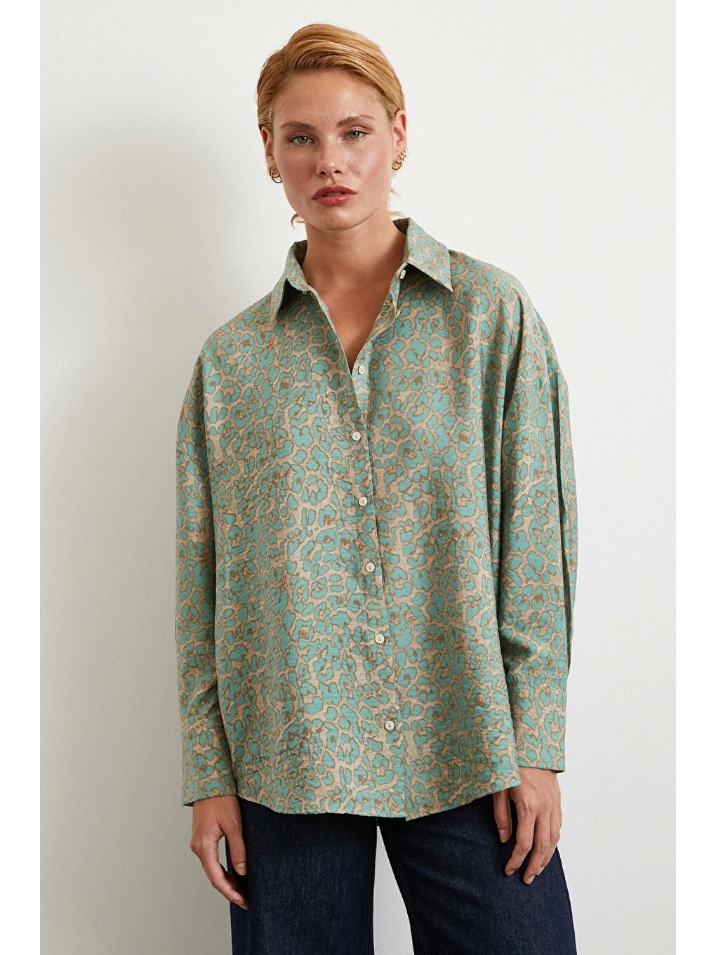 Leopar Desen Javanez Gömlek Fuşya-2