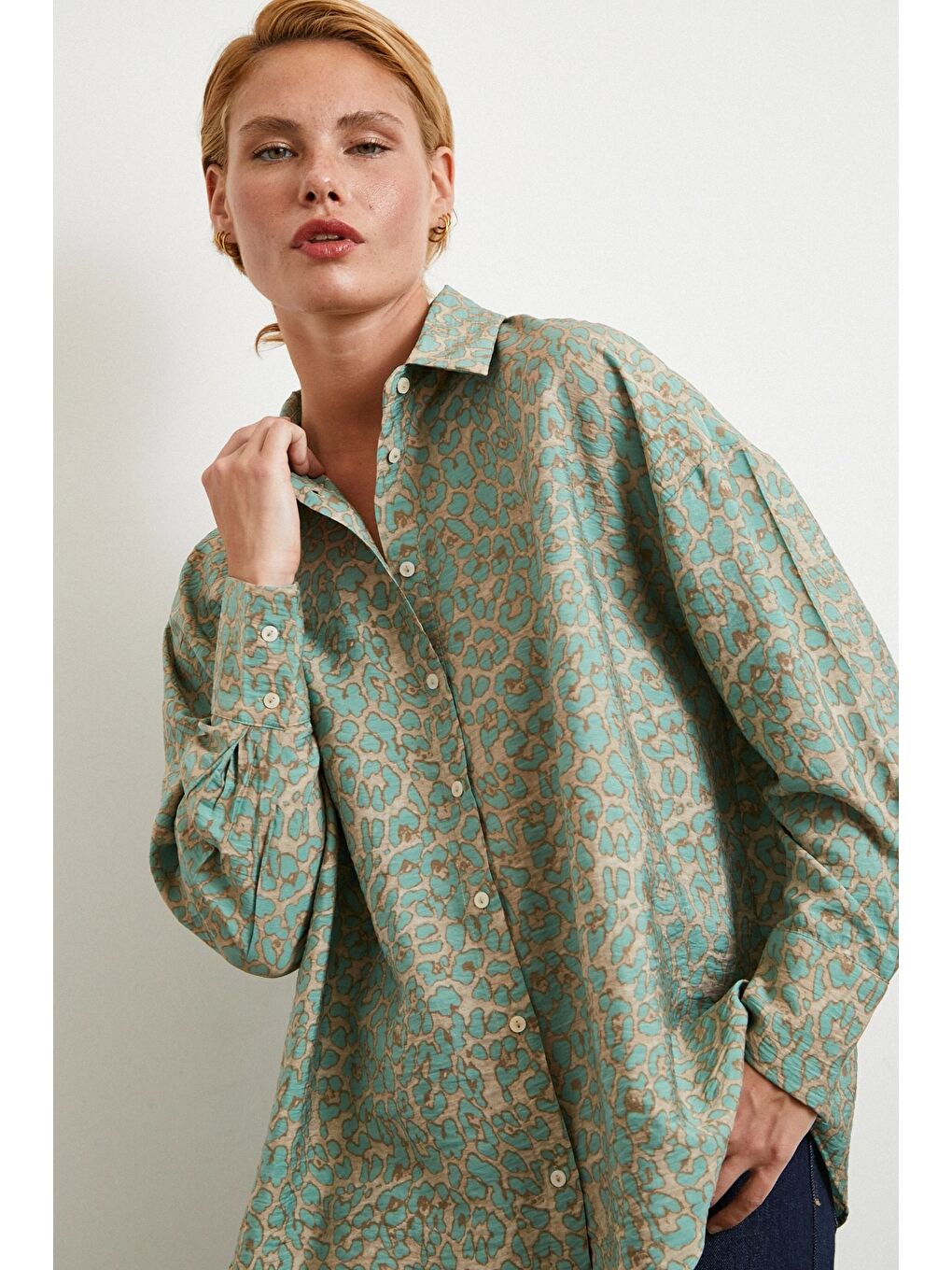 Leopar Desen Javanez Gömlek Fuşya-3