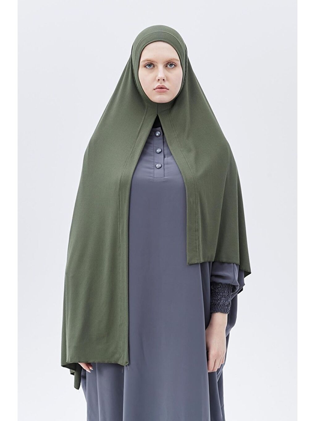 Haki Hazır Pratik Geçmeli Lüks Organik Çizgili Kaşkorse Şal Çapraz Hizalı-1
