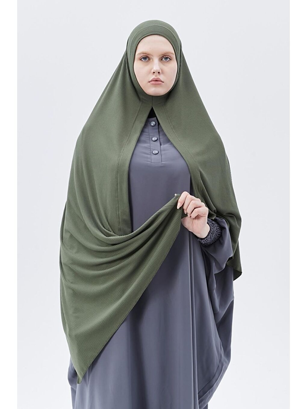 Haki Hazır Pratik Geçmeli Lüks Organik Çizgili Kaşkorse Şal Çapraz Hizalı-2