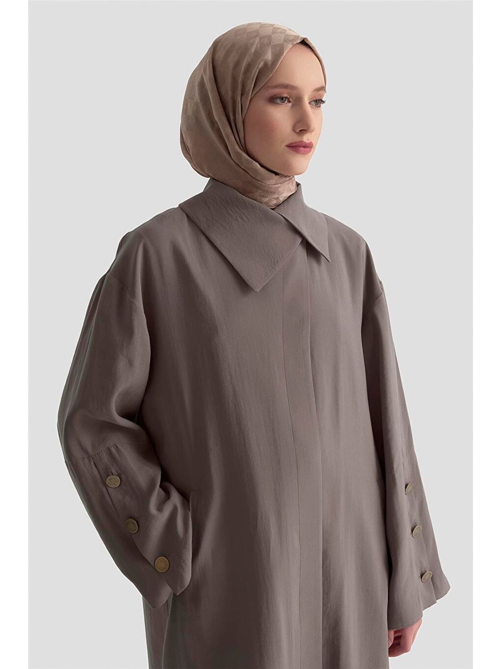 Kahverengi Yakası Dökümlü Trençkot 25K7914 Kakao-3