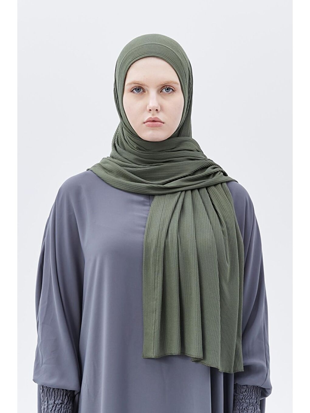 Haki Hazır Pratik Geçmeli Lüks Organik Çizgili Kaşkorse Şal Çapraz Hizalı-3