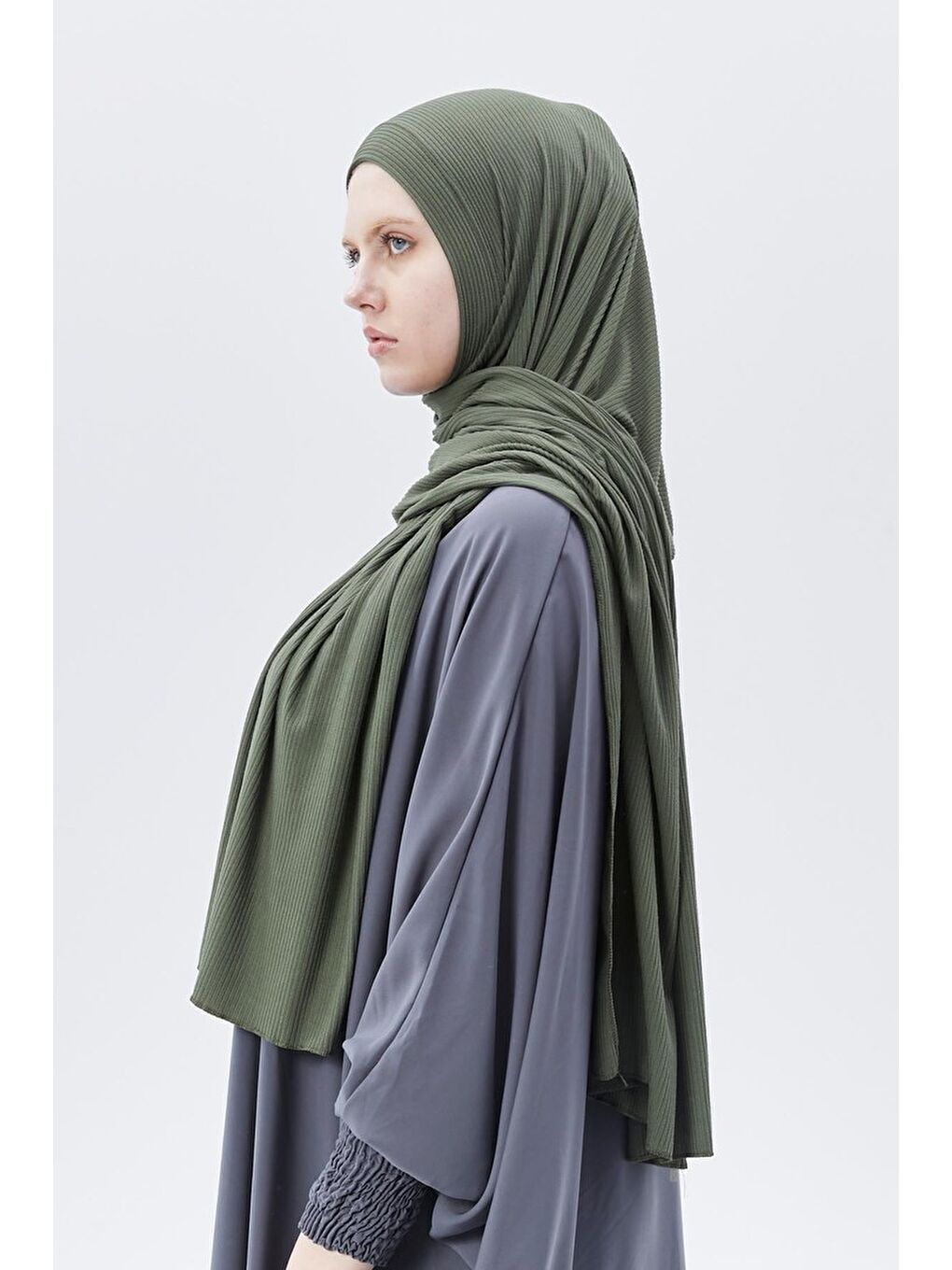 Haki Hazır Pratik Geçmeli Lüks Organik Çizgili Kaşkorse Şal Çapraz Hizalı-4