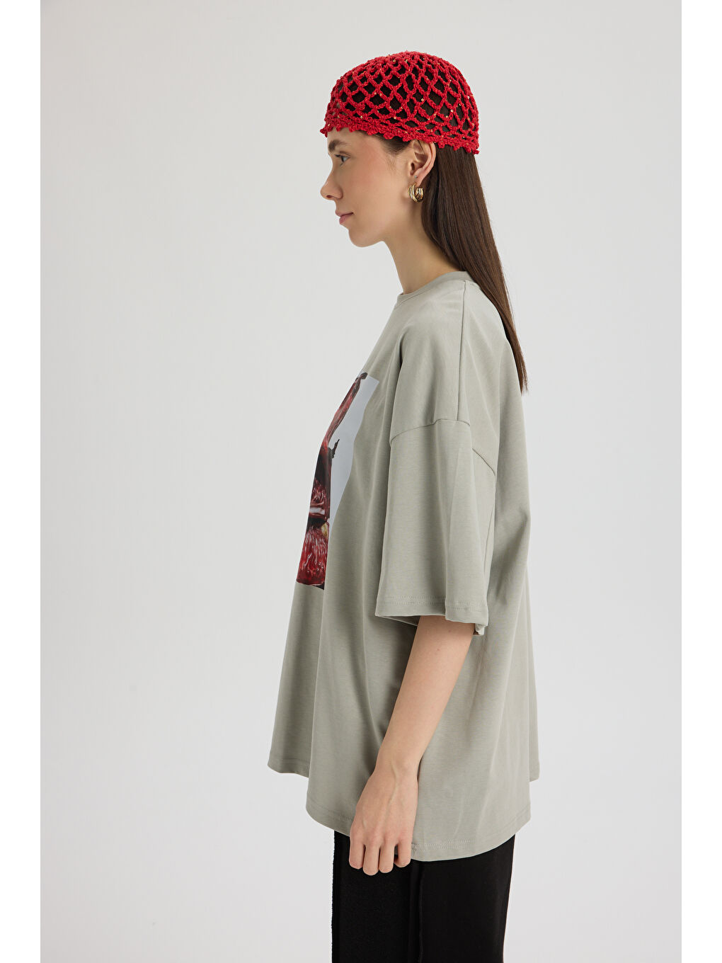 Pomelo Oversize Gri T-Shirt-5