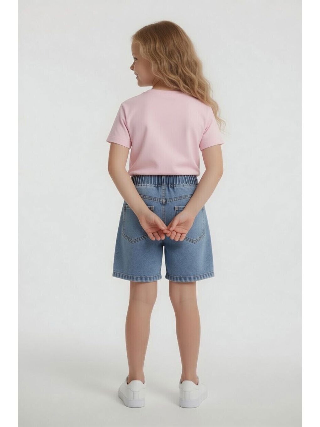 Pembe Beautiful Yazılı Nakışlı Jean Şortlu Kız Çocuk 2li Takım 24059-4