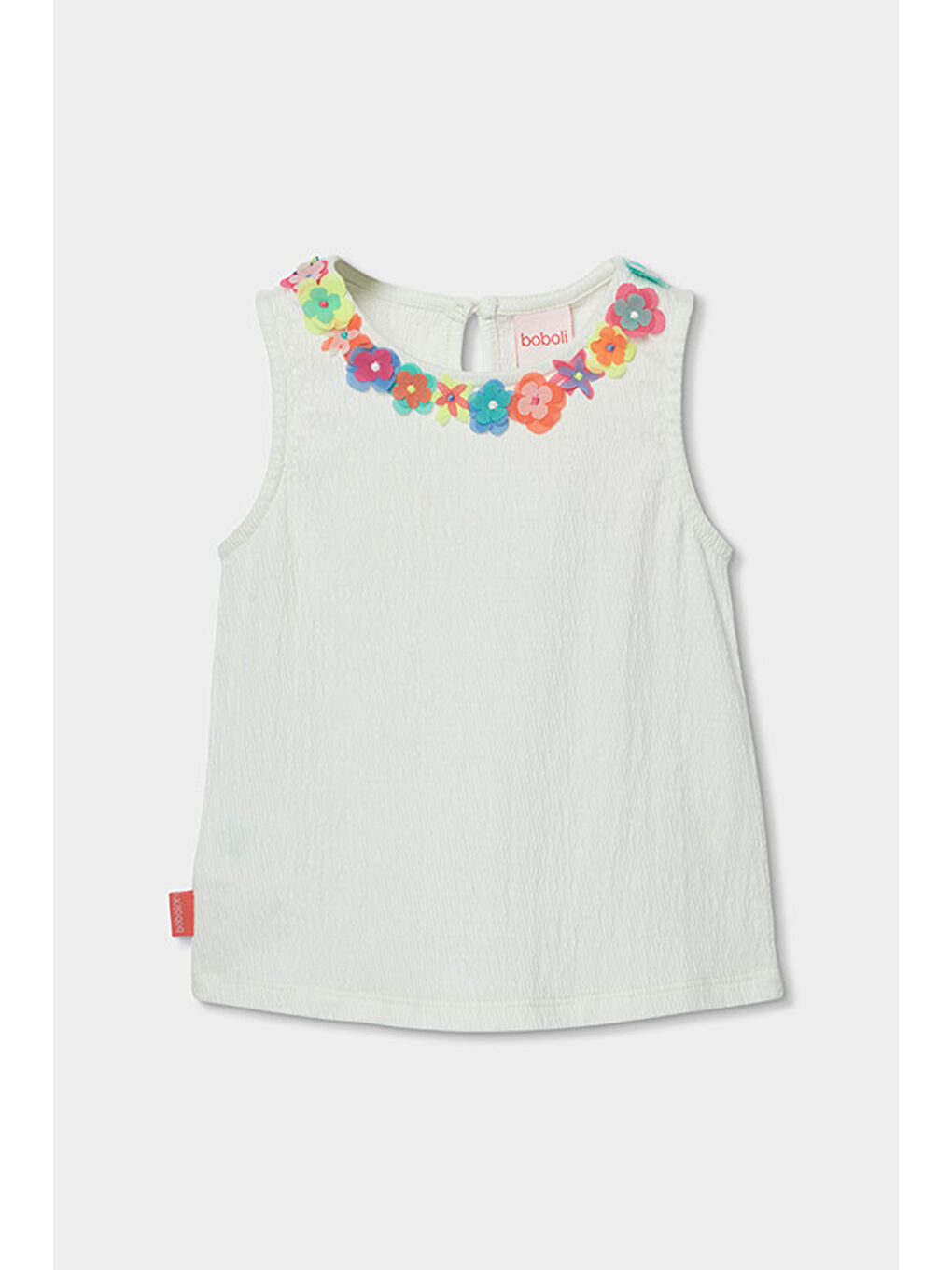 Çiçek Nakışlı Tshirt 2-6 Yaş Beyaz-1