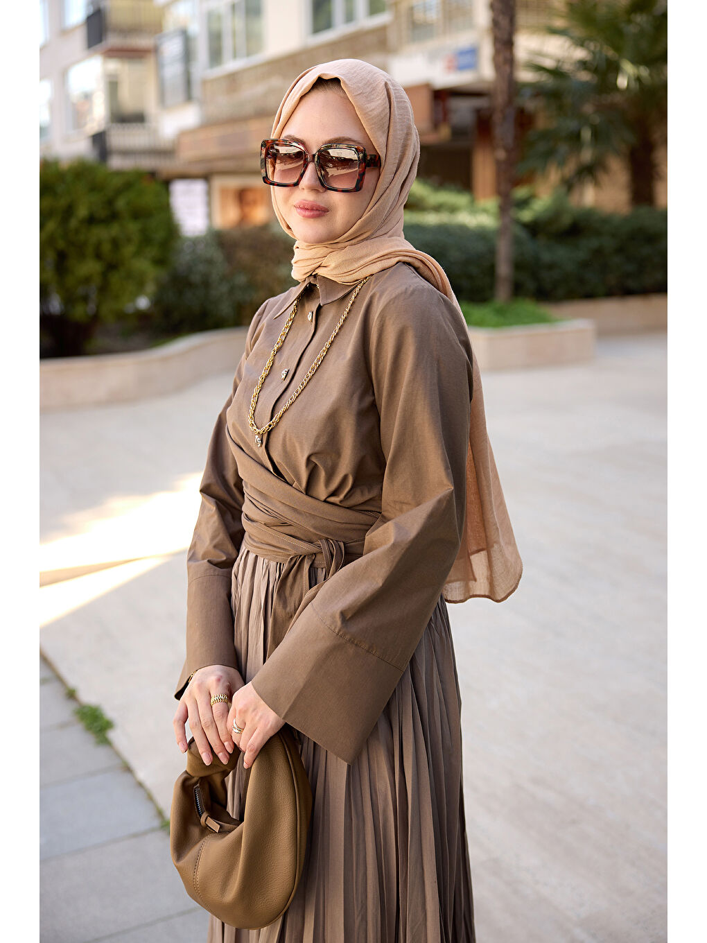 Kadın Önden Bağlamalı Gömlek Kahverengi-2