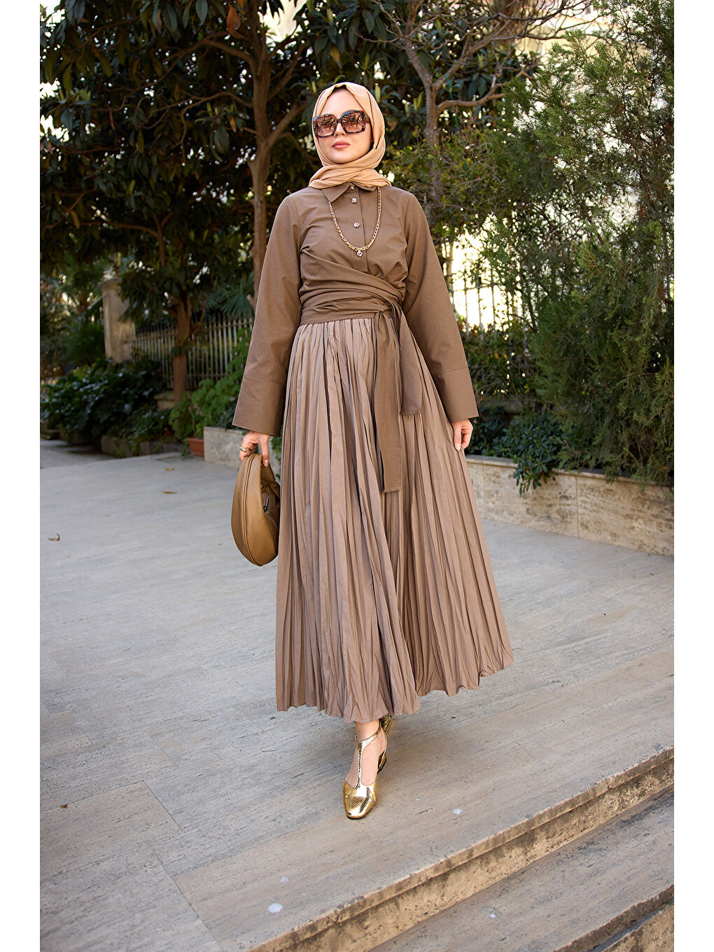 Kadın Önden Bağlamalı Gömlek Kahverengi-3